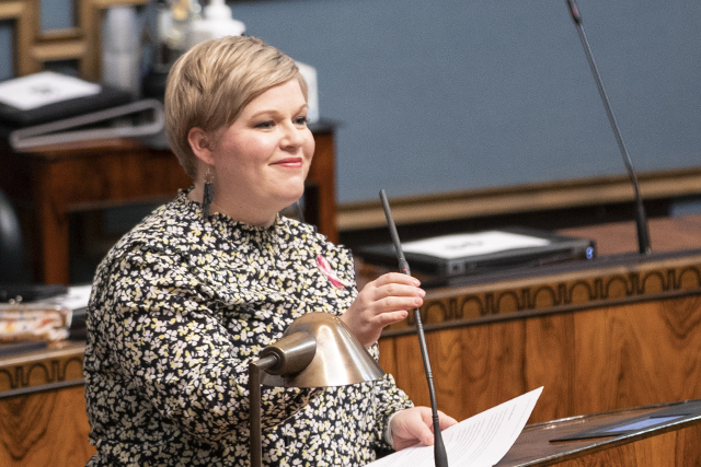 Valtionvarainministeri Annika Saarikko eduskunnan täysistunnossa 28. syyskuuta 2021 