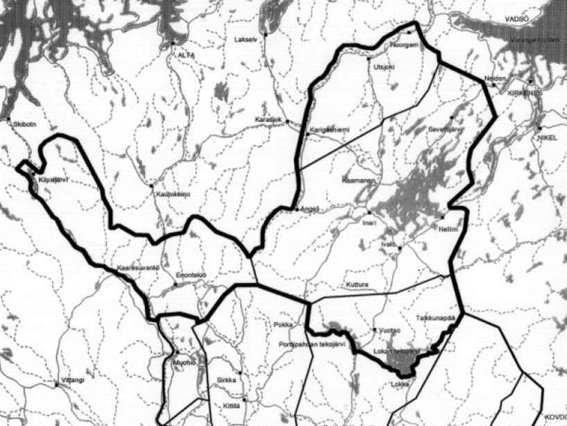 Saamelaisten kotiseutualueen kartta.